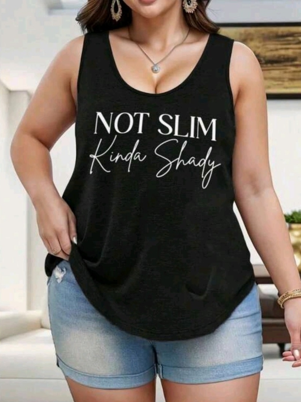 Plus Size Black Graphic Tank Top - Not Slim Kinda Shady
